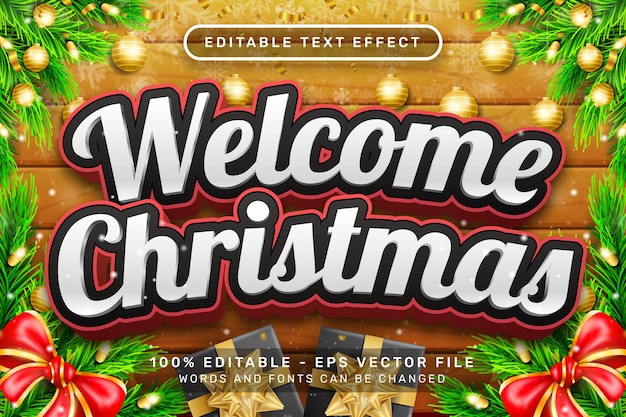 vrolijk kerstfeest 3d-teksteffect en bewerkbaar teksteffect met kerstachtergrond