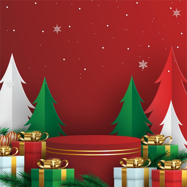 Vrolijk kerstfeest achtergrond met realistische ornamenten en cadeautjes