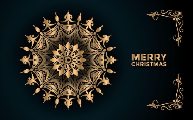 Vrolijk kerstfeest en achtergrond met decoratief mandala abstract ontwerp Premium Vector