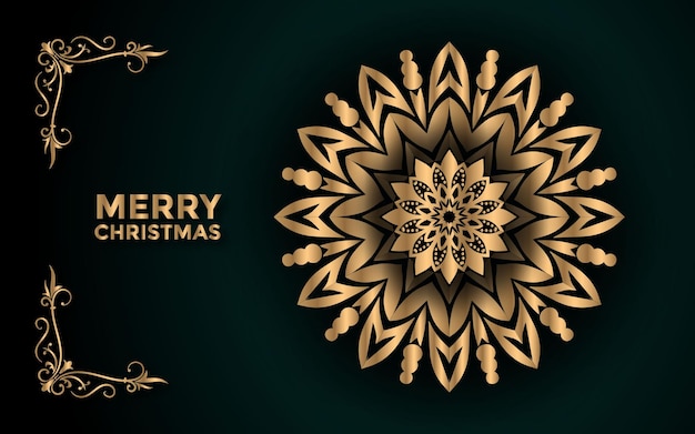 Vrolijk kerstfeest en achtergrond met decoratief mandala arabesk ontwerp Premium Vector