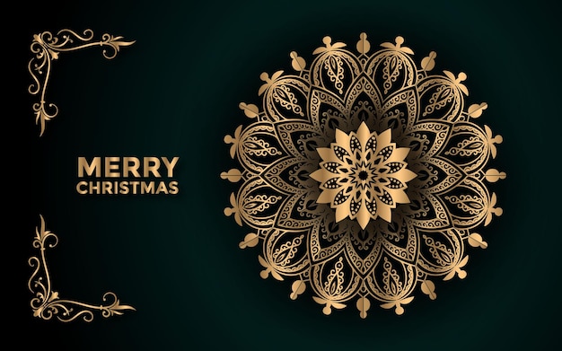 Vrolijk kerstfeest en achtergrond met decoratief mandala arabesk ontwerp Premium Vector