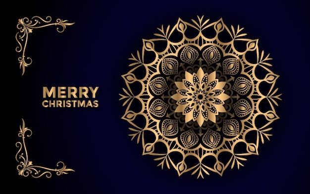 Vrolijk kerstfeest en achtergrond met decoratief mandala arabesk ontwerp Premium Vector
