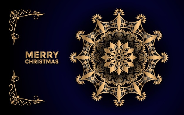 Vrolijk kerstfeest en achtergrond met decoratief mandala arabesk ontwerp Premium Vector