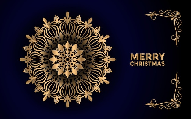 Vrolijk kerstfeest en achtergrond met decoratief mandala arabesk ontwerp Premium Vector