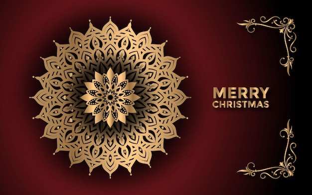 Vrolijk kerstfeest en achtergrond met decoratief mandala-ontwerp Premium Vector