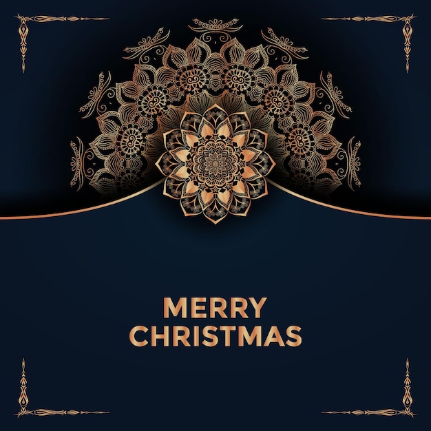 Vrolijk kerstfeest en achtergrond met decoratieve mandala-ontwerp premium vector