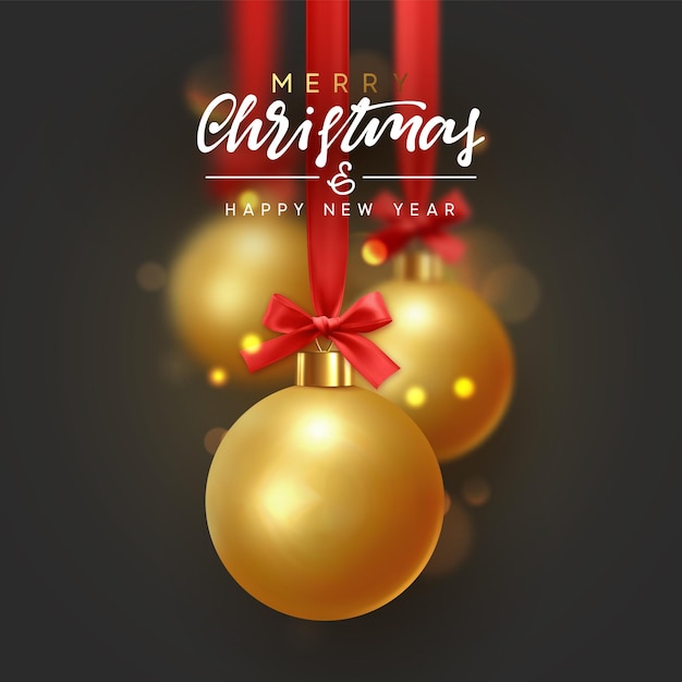 Vrolijk kerstfeest en een gelukkig nieuwjaar. Gouden kerstballen