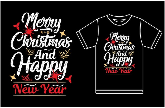 Vrolijk kerstfeest en een gelukkig nieuwjaar. Vakantie kerst T-shirt Design. Typografie Vector Design.