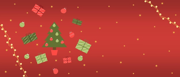 Vrolijk kerstfeest en gelukkig nieuwjaar Een mooie rode banner voor een website postkaart pagina of app