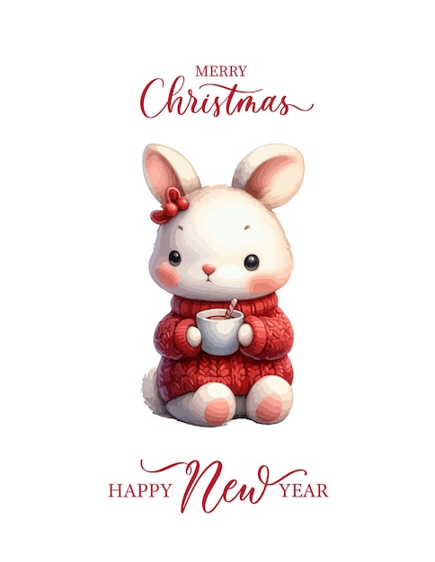 Vrolijk kerstfeest en gelukkig nieuwjaar met het schattige kleine konijn kerstman seizoen groetjeskaartje