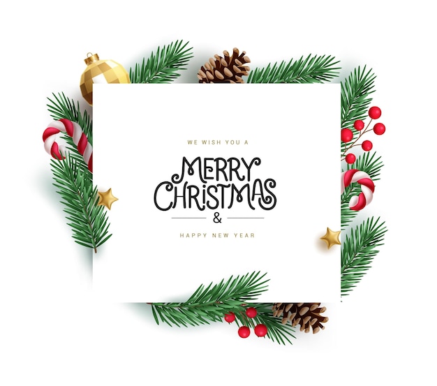 Vrolijk kerstfeest kaart vector sjabloon ontwerp Kerstmis en gelukkig nieuwjaar tekst in het wit