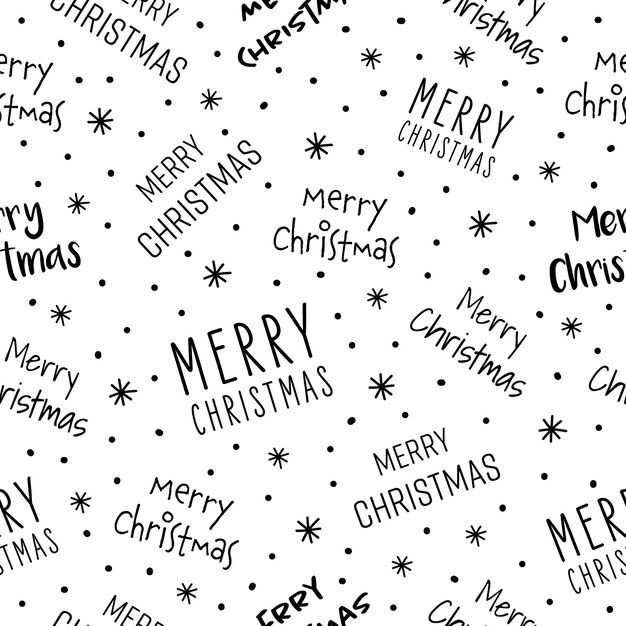 Vrolijk kerstfeest naadloos patroon zwarte geïsoleerde achtergrond met handgeschreven letters