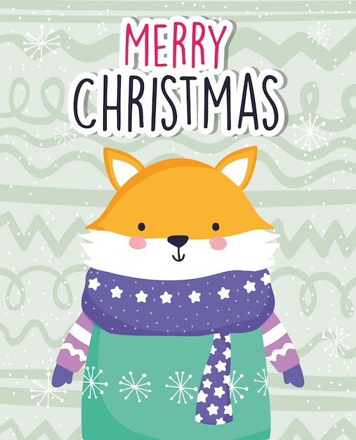 Vrolijk kerstfeest schattige vos dragen sjaal en trui