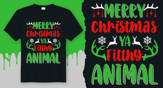 Vector vrolijk kerstfeest ya smerig dier beste vectorontwerp voor kerst-t-shirt