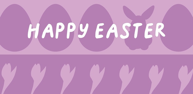 Vrolijk Pasen vectorillustratie met paaseieren en tulpen Minimalistische zwart-wit violette banner