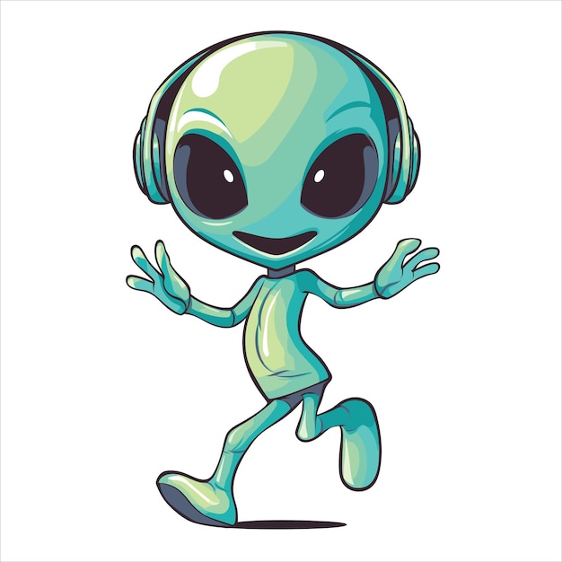 Vrolijke Alien met koptelefoon vrolijk dansen