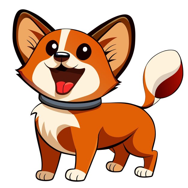 Vector vrolijke corgi hond staande hand getekende cartoon sticker pictogram concept geïsoleerde illustratie