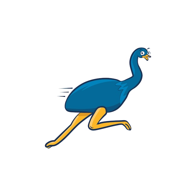 Vrolijke emu-vogel die op witte achtergrond loopt