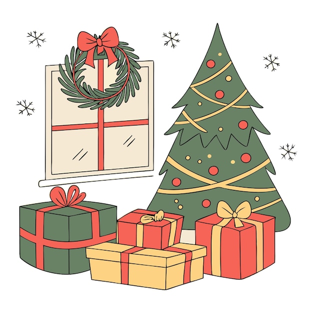 vrolijke kerstbomen geschenk kerstman illustratie