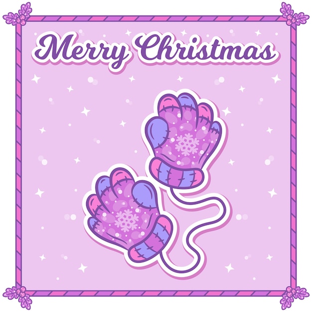 Vrolijke kerstkaart met handschoenen sticker