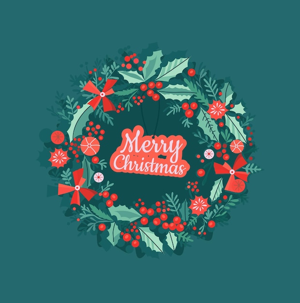 Vrolijke kerstkaart met krans Vector illustratie