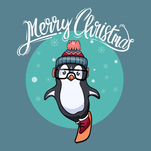 Vrolijke kerstkaart met schattige pinguïn