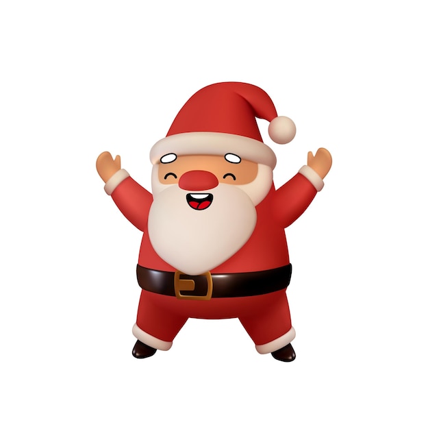 Vrolijke Kerstman in rode kleren is welkom. Realistische 3D-karakter compatibele doodle emoji-elementen op gezicht. Geïsoleerd op witte achtergrond voor feestelijk ontwerp van Kerstmis. Vector illustratie