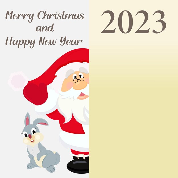 Vector vrolijke kerstman met konijn 2023. vrolijk kerstfeest