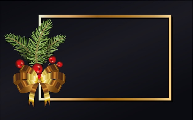 Vrolijke Kerstmis doorbladert met kersen en bowtie op gouden kaderachtergrond