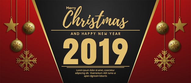 Vrolijke Kerstmis en gelukkig nieuw jaar 2019 vectorontwerp