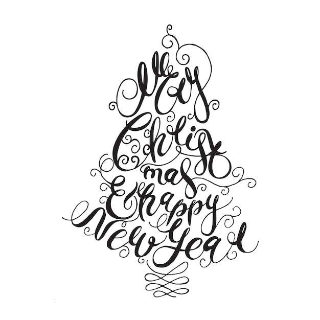 Vector vrolijke kerstmis en gelukkig nieuwjaar vector hand belettering.