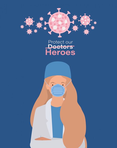Vrouw arts held met uniform masker en 2019 ncov virusontwerp