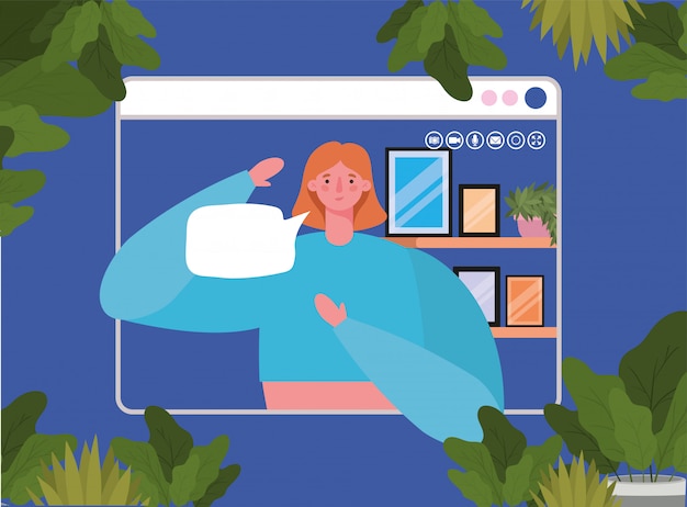 Vrouw avatar met zeepbel op website in videochat ontwerp