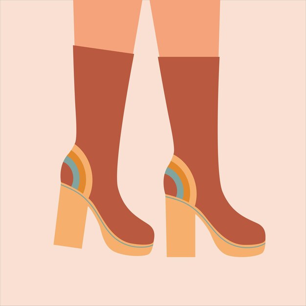 Vector vrouw benen in laarzen met hoge hak paar vrouwelijke meisjes schoenen stijlvol vintage schoeisel retro oude stijl trendy vector illustratie jaren '60 jaren '70 stijl