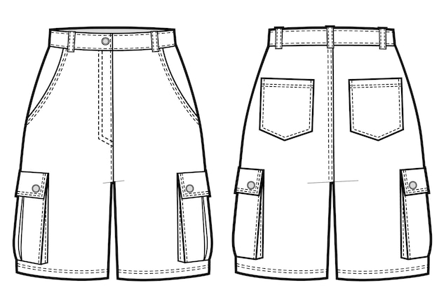 Vrouw cargo shorts vector technikal schets