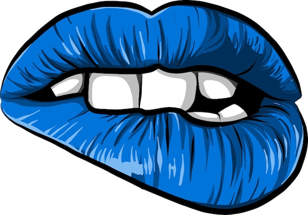 Vector vrouw cartoon maand met blauwe lippen