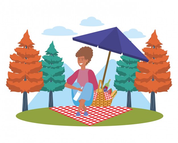 Vrouw cartoon met picknick