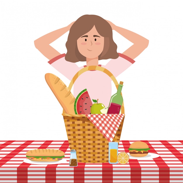 Vrouw cartoon met picknick