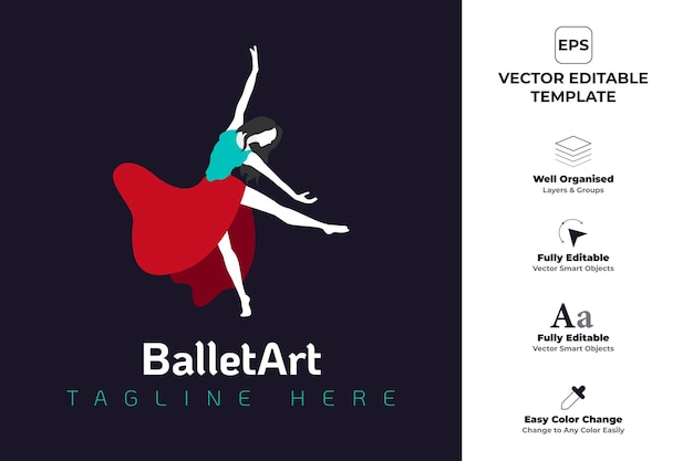 Vrouw dansen ballet kunst moderne logo ontwerpsjabloon