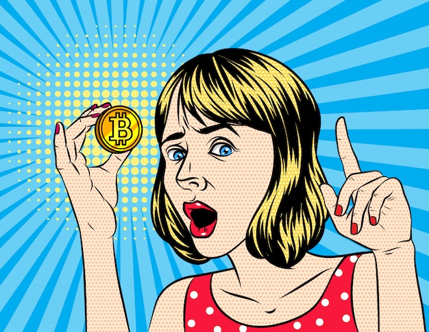 Vrouw die een bitcoin houdt