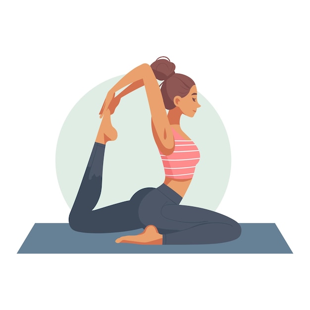 Vrouw die een yoga-houding uitoefent op een blauwe mat