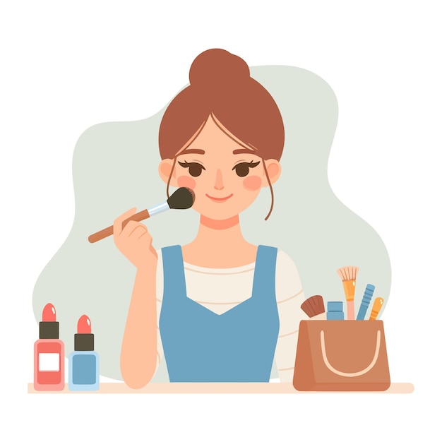 Vrouw die make-up maakt platte cartoon Vector