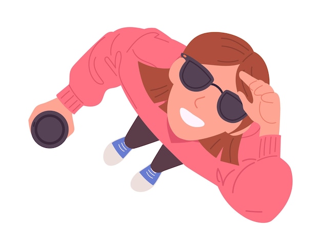 Vrouw die naar boven kijkt Vrouwelijk personage van bovenaf kijkt naar boven meisje van boven kijkt verbaasd naar iets in de hemel vlakke vector illustratie Cartoon persoon die naar boven staart