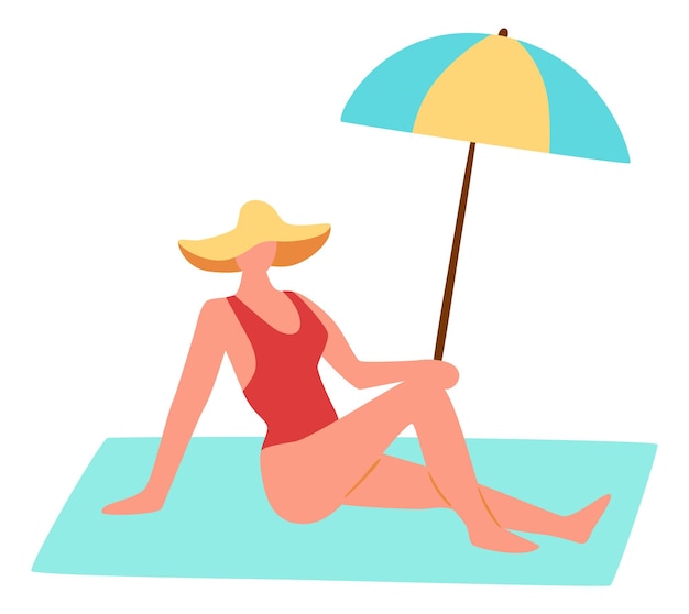 Vrouw die op strandmat zonnebaadt Strandontspanning
