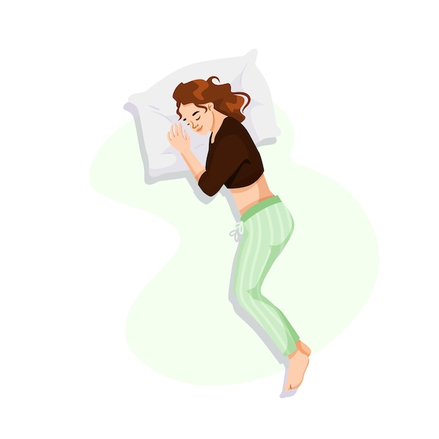 Vrouw die rustig op een kussen slaapt in een comfortabele pyjama Vector illustratie