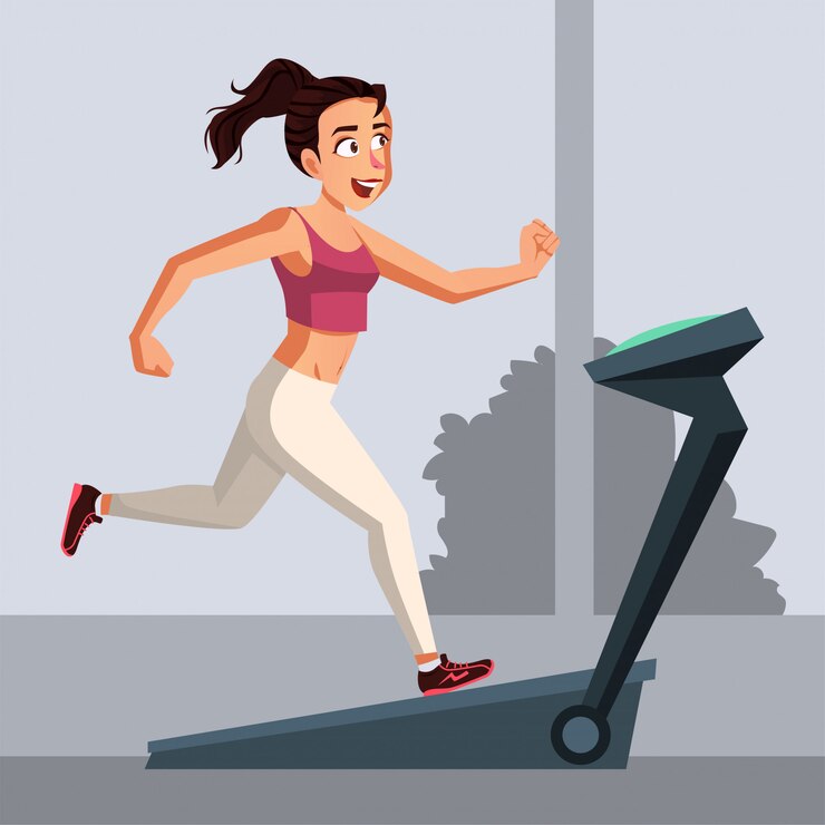 Vrouw die sportieve kleren draagt die training op tredmolenillustratie doen
