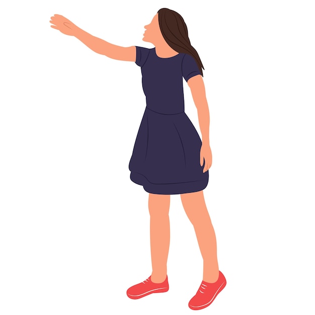 Vrouw die vaarwel zegt in platte ontwerp geïsoleerde vector