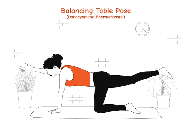 Vector vrouw doet yoga asana evenwichtstafel pose of dandayamana bharmanasana