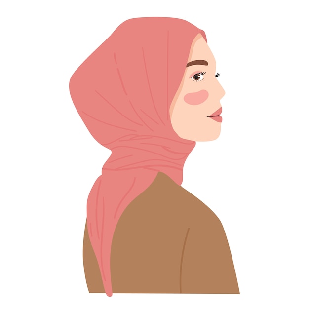 vrouw draagt hijab van zijaanzicht stripfiguur