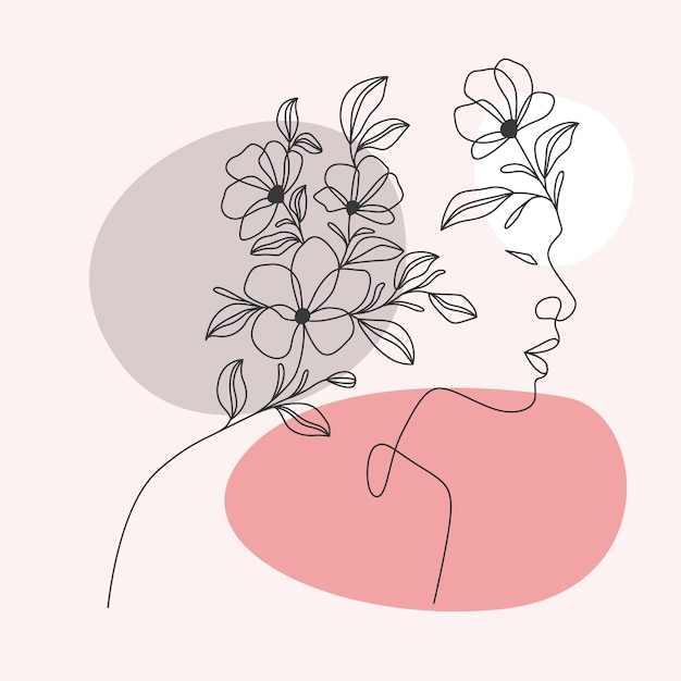 Vrouw en bloemen minimale hand getekende illustratie. lijn kunststijl